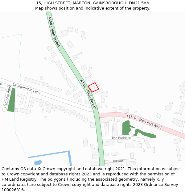 15, HIGH STREET, MARTON, GAINSBOROUGH, DN21 5AA: Location map and indicative extent of plot