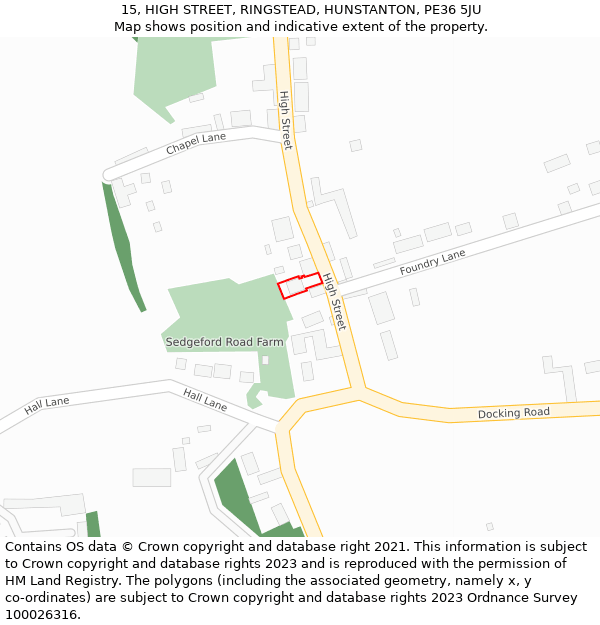 15, HIGH STREET, RINGSTEAD, HUNSTANTON, PE36 5JU: Location map and indicative extent of plot