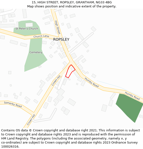 15, HIGH STREET, ROPSLEY, GRANTHAM, NG33 4BG: Location map and indicative extent of plot