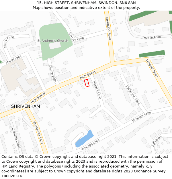 15, HIGH STREET, SHRIVENHAM, SWINDON, SN6 8AN: Location map and indicative extent of plot