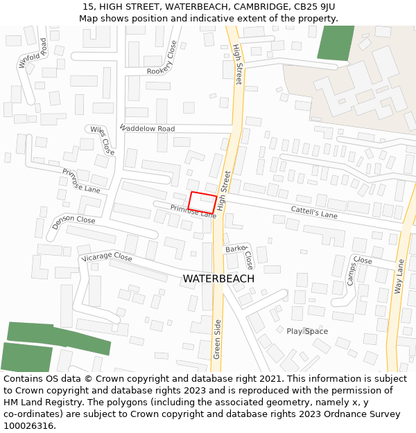 15, HIGH STREET, WATERBEACH, CAMBRIDGE, CB25 9JU: Location map and indicative extent of plot