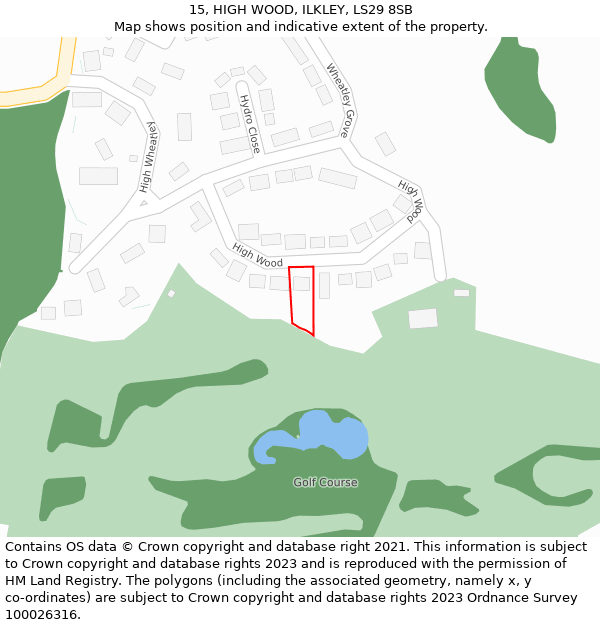 15, HIGH WOOD, ILKLEY, LS29 8SB: Location map and indicative extent of plot