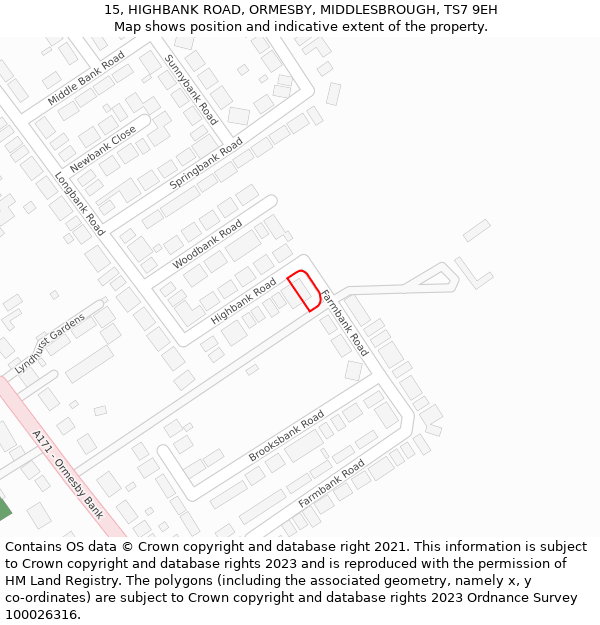 15, HIGHBANK ROAD, ORMESBY, MIDDLESBROUGH, TS7 9EH: Location map and indicative extent of plot