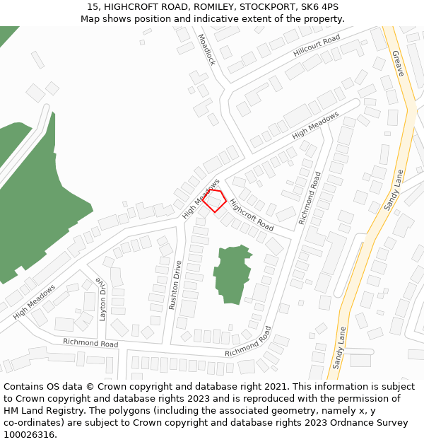 15, HIGHCROFT ROAD, ROMILEY, STOCKPORT, SK6 4PS: Location map and indicative extent of plot