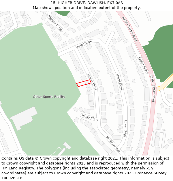 15, HIGHER DRIVE, DAWLISH, EX7 0AS: Location map and indicative extent of plot
