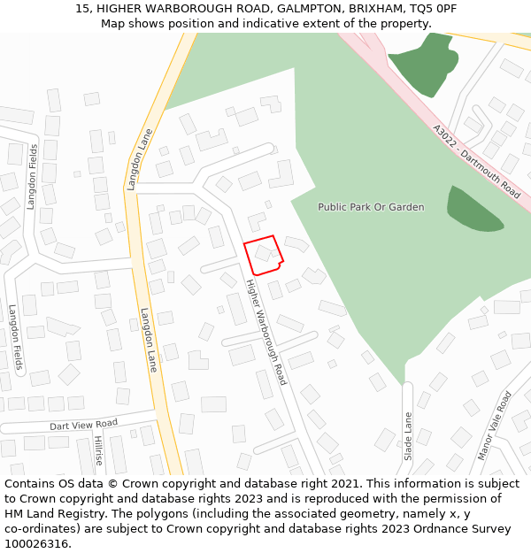 15, HIGHER WARBOROUGH ROAD, GALMPTON, BRIXHAM, TQ5 0PF: Location map and indicative extent of plot