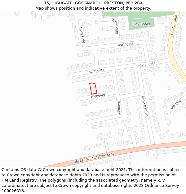 15, HIGHGATE, GOOSNARGH, PRESTON, PR3 2BX: Location map and indicative extent of plot