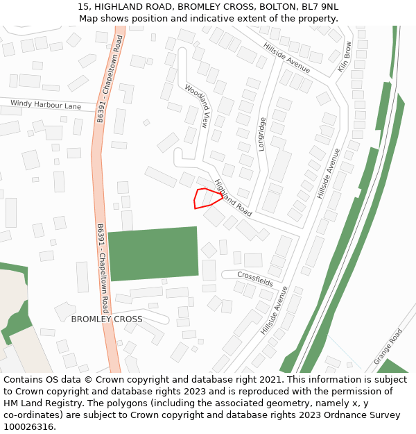 15, HIGHLAND ROAD, BROMLEY CROSS, BOLTON, BL7 9NL: Location map and indicative extent of plot