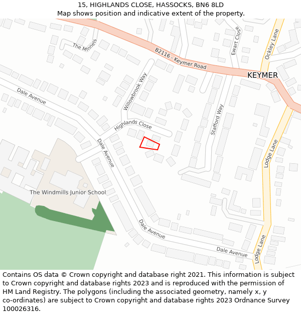 15, HIGHLANDS CLOSE, HASSOCKS, BN6 8LD: Location map and indicative extent of plot