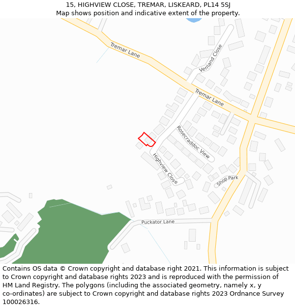 15, HIGHVIEW CLOSE, TREMAR, LISKEARD, PL14 5SJ: Location map and indicative extent of plot