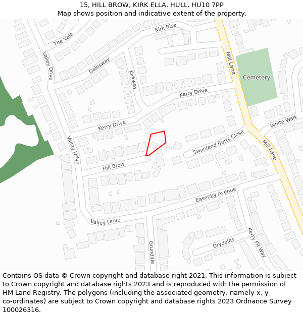 15, HILL BROW, KIRK ELLA, HULL, HU10 7PP: Location map and indicative extent of plot