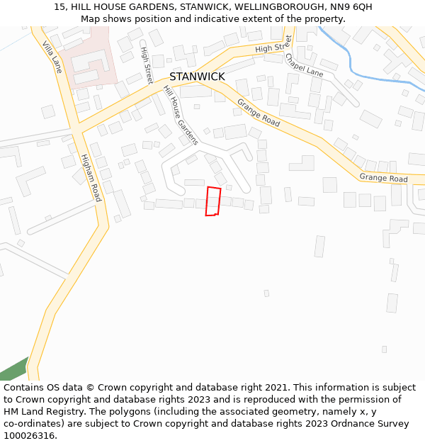 15, HILL HOUSE GARDENS, STANWICK, WELLINGBOROUGH, NN9 6QH: Location map and indicative extent of plot