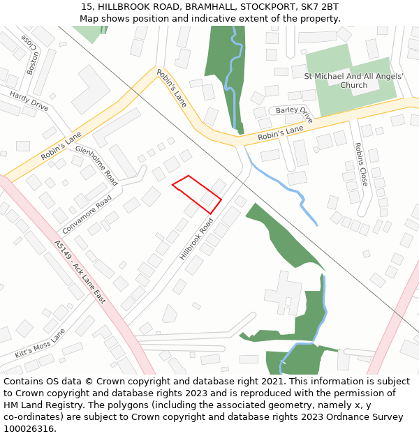 15, HILLBROOK ROAD, BRAMHALL, STOCKPORT, SK7 2BT: Location map and indicative extent of plot