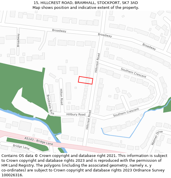 15, HILLCREST ROAD, BRAMHALL, STOCKPORT, SK7 3AD: Location map and indicative extent of plot