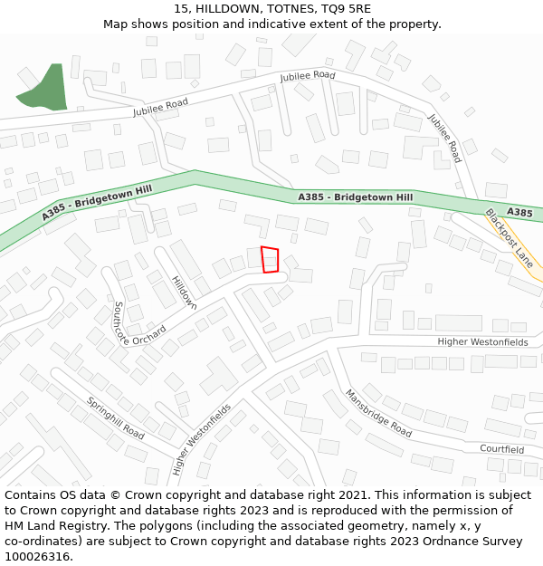 15, HILLDOWN, TOTNES, TQ9 5RE: Location map and indicative extent of plot