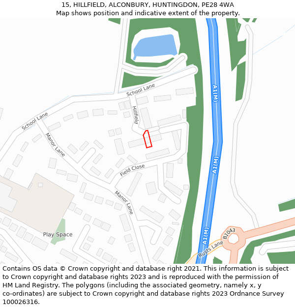 15, HILLFIELD, ALCONBURY, HUNTINGDON, PE28 4WA: Location map and indicative extent of plot
