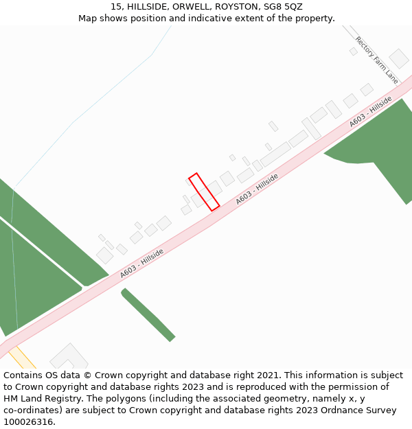 15, HILLSIDE, ORWELL, ROYSTON, SG8 5QZ: Location map and indicative extent of plot