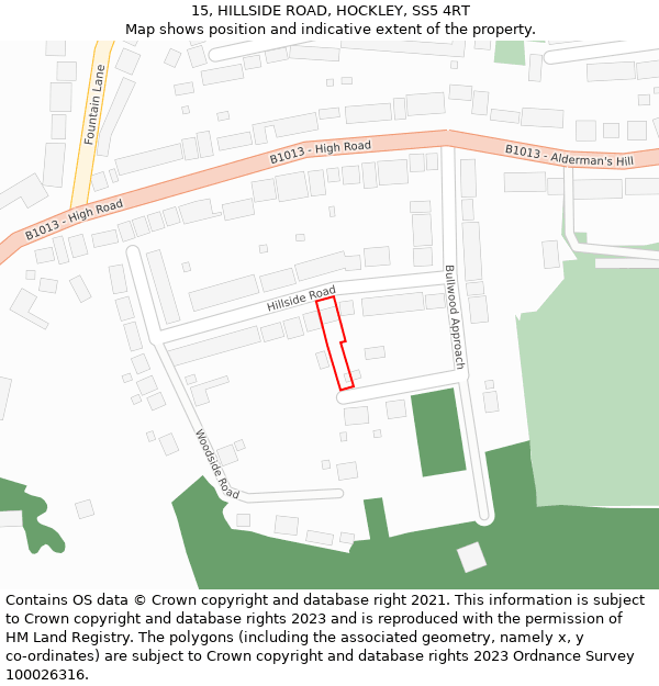 15, HILLSIDE ROAD, HOCKLEY, SS5 4RT: Location map and indicative extent of plot