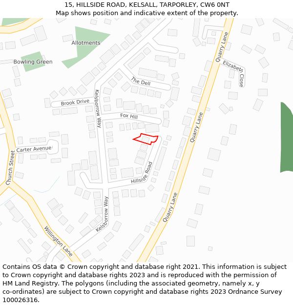 15, HILLSIDE ROAD, KELSALL, TARPORLEY, CW6 0NT: Location map and indicative extent of plot
