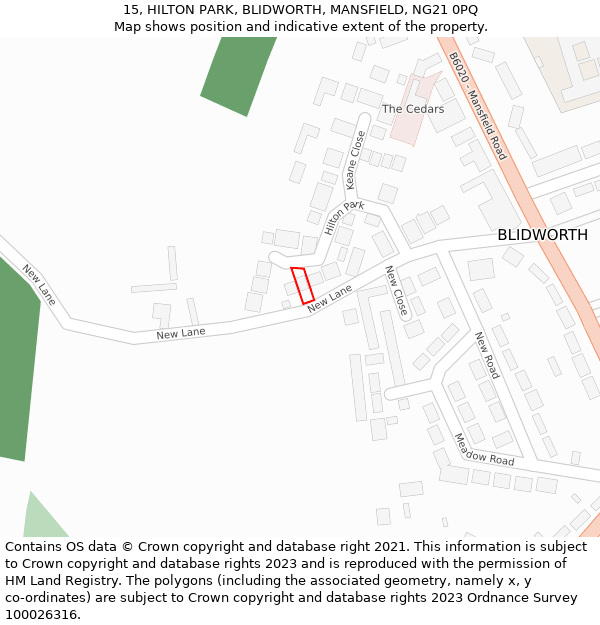 15, HILTON PARK, BLIDWORTH, MANSFIELD, NG21 0PQ: Location map and indicative extent of plot