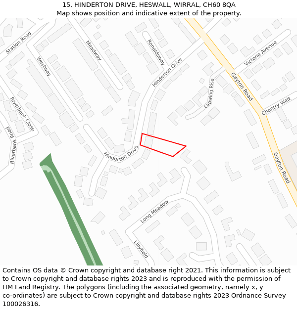 15, HINDERTON DRIVE, HESWALL, WIRRAL, CH60 8QA: Location map and indicative extent of plot