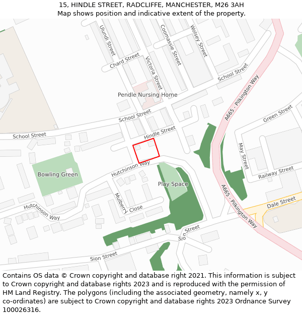 15, HINDLE STREET, RADCLIFFE, MANCHESTER, M26 3AH: Location map and indicative extent of plot