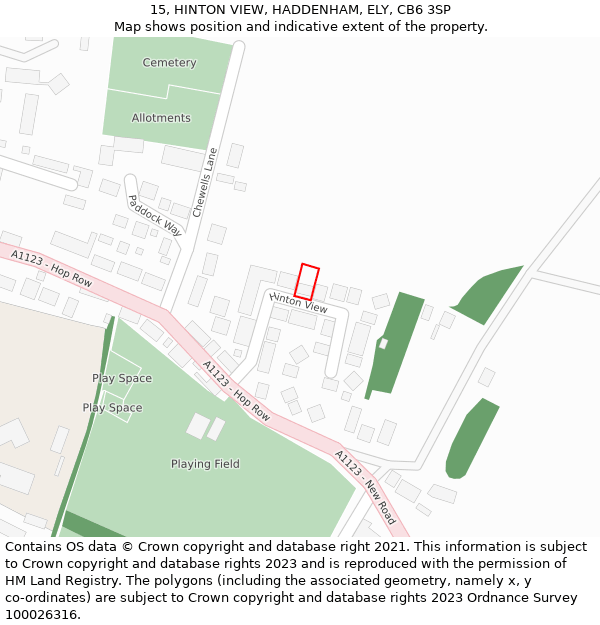 15, HINTON VIEW, HADDENHAM, ELY, CB6 3SP: Location map and indicative extent of plot