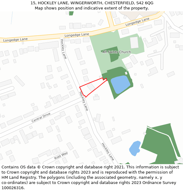 15, HOCKLEY LANE, WINGERWORTH, CHESTERFIELD, S42 6QG: Location map and indicative extent of plot