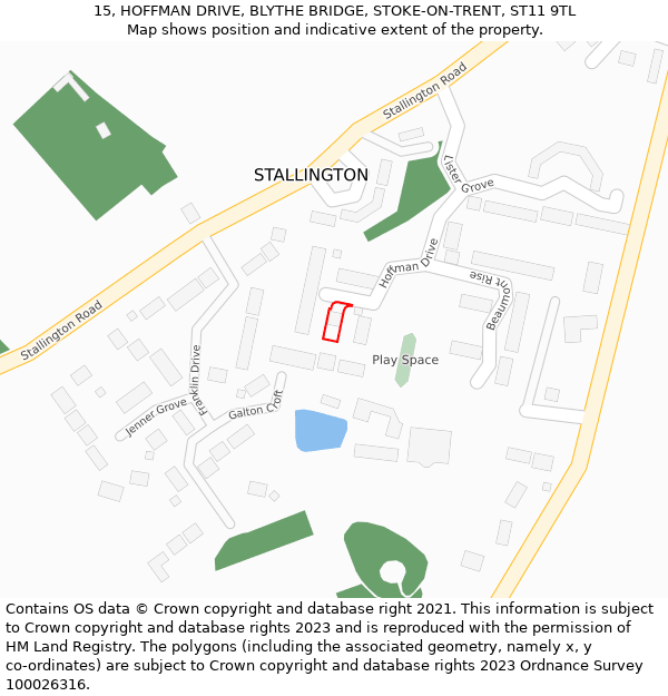 15, HOFFMAN DRIVE, BLYTHE BRIDGE, STOKE-ON-TRENT, ST11 9TL: Location map and indicative extent of plot