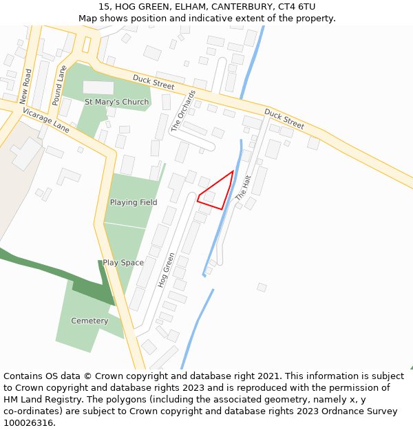 15, HOG GREEN, ELHAM, CANTERBURY, CT4 6TU: Location map and indicative extent of plot