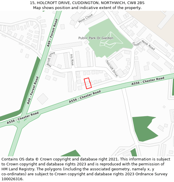 15, HOLCROFT DRIVE, CUDDINGTON, NORTHWICH, CW8 2BS: Location map and indicative extent of plot