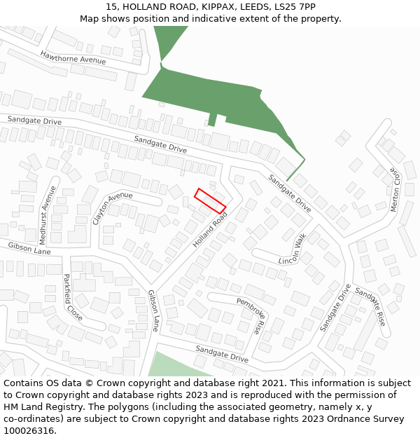 15, HOLLAND ROAD, KIPPAX, LEEDS, LS25 7PP: Location map and indicative extent of plot