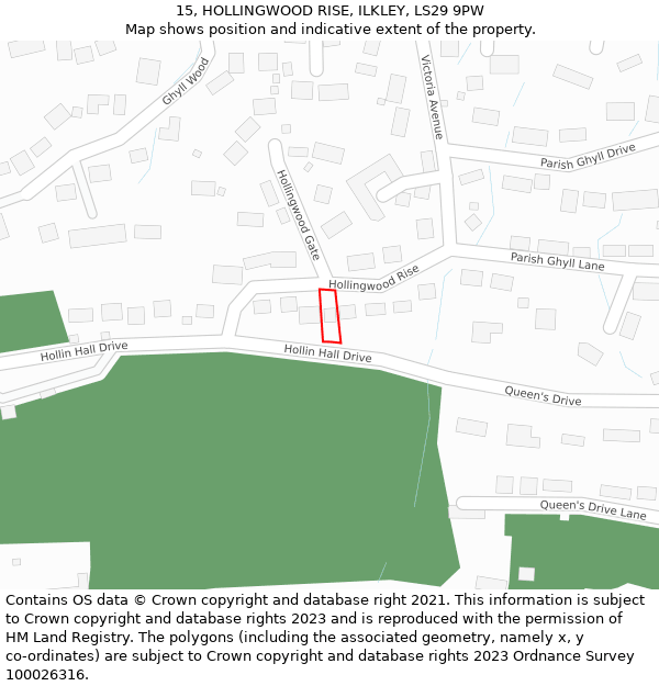 15, HOLLINGWOOD RISE, ILKLEY, LS29 9PW: Location map and indicative extent of plot