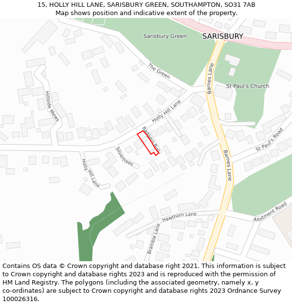 15, HOLLY HILL LANE, SARISBURY GREEN, SOUTHAMPTON, SO31 7AB: Location map and indicative extent of plot