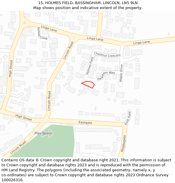 15, HOLMES FIELD, BASSINGHAM, LINCOLN, LN5 9LN: Location map and indicative extent of plot