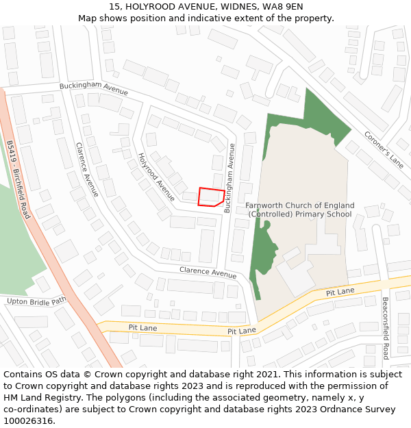 15, HOLYROOD AVENUE, WIDNES, WA8 9EN: Location map and indicative extent of plot