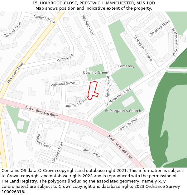 15, HOLYROOD CLOSE, PRESTWICH, MANCHESTER, M25 1QD: Location map and indicative extent of plot