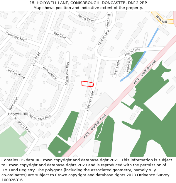 15, HOLYWELL LANE, CONISBROUGH, DONCASTER, DN12 2BP: Location map and indicative extent of plot