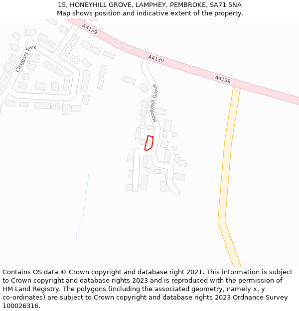 15, HONEYHILL GROVE, LAMPHEY, PEMBROKE, SA71 5NA: Location map and indicative extent of plot