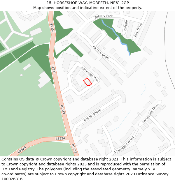 15, HORSESHOE WAY, MORPETH, NE61 2GP: Location map and indicative extent of plot
