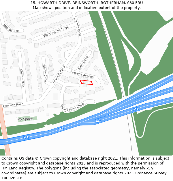 15, HOWARTH DRIVE, BRINSWORTH, ROTHERHAM, S60 5RU: Location map and indicative extent of plot