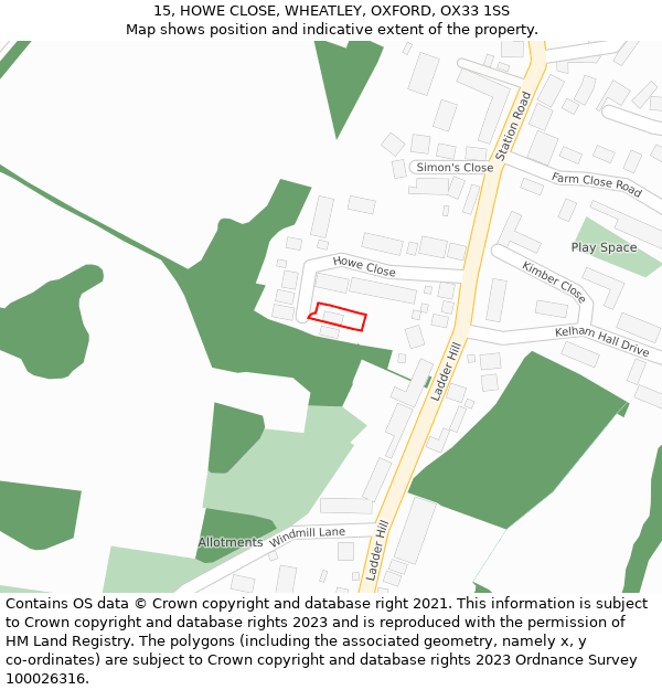 15, HOWE CLOSE, WHEATLEY, OXFORD, OX33 1SS: Location map and indicative extent of plot