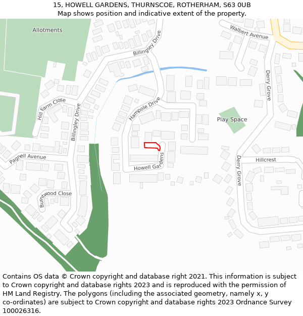 15, HOWELL GARDENS, THURNSCOE, ROTHERHAM, S63 0UB: Location map and indicative extent of plot