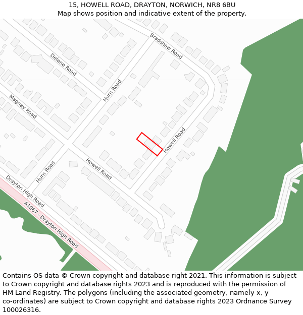 15, HOWELL ROAD, DRAYTON, NORWICH, NR8 6BU: Location map and indicative extent of plot