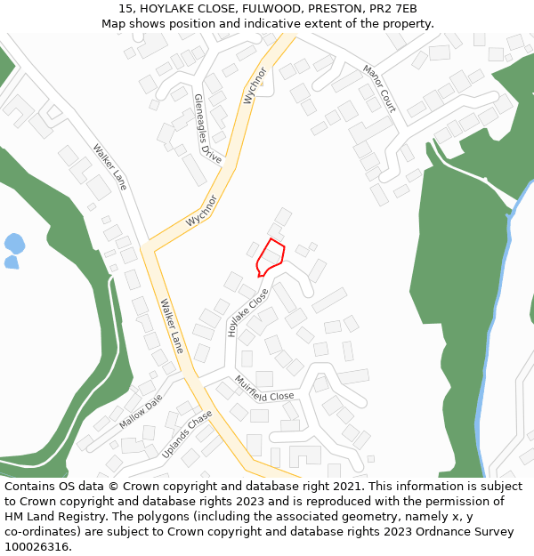 15, HOYLAKE CLOSE, FULWOOD, PRESTON, PR2 7EB: Location map and indicative extent of plot