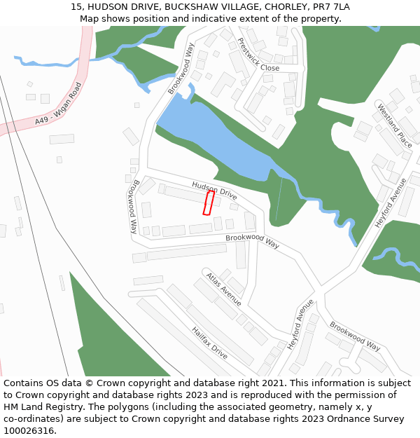 15, HUDSON DRIVE, BUCKSHAW VILLAGE, CHORLEY, PR7 7LA: Location map and indicative extent of plot