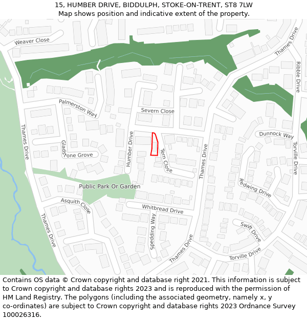 15, HUMBER DRIVE, BIDDULPH, STOKE-ON-TRENT, ST8 7LW: Location map and indicative extent of plot