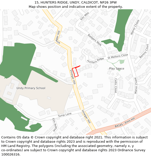 15, HUNTERS RIDGE, UNDY, CALDICOT, NP26 3PW: Location map and indicative extent of plot