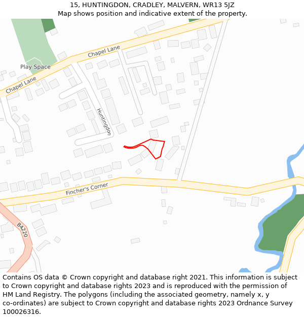 15, HUNTINGDON, CRADLEY, MALVERN, WR13 5JZ: Location map and indicative extent of plot