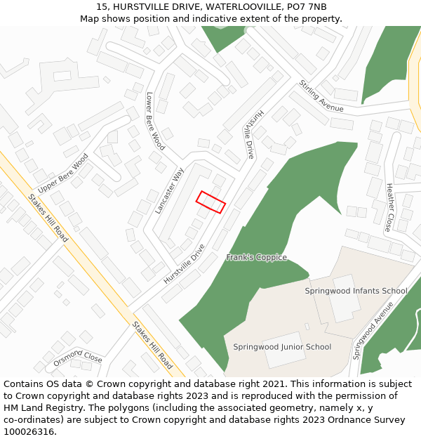 15, HURSTVILLE DRIVE, WATERLOOVILLE, PO7 7NB: Location map and indicative extent of plot
